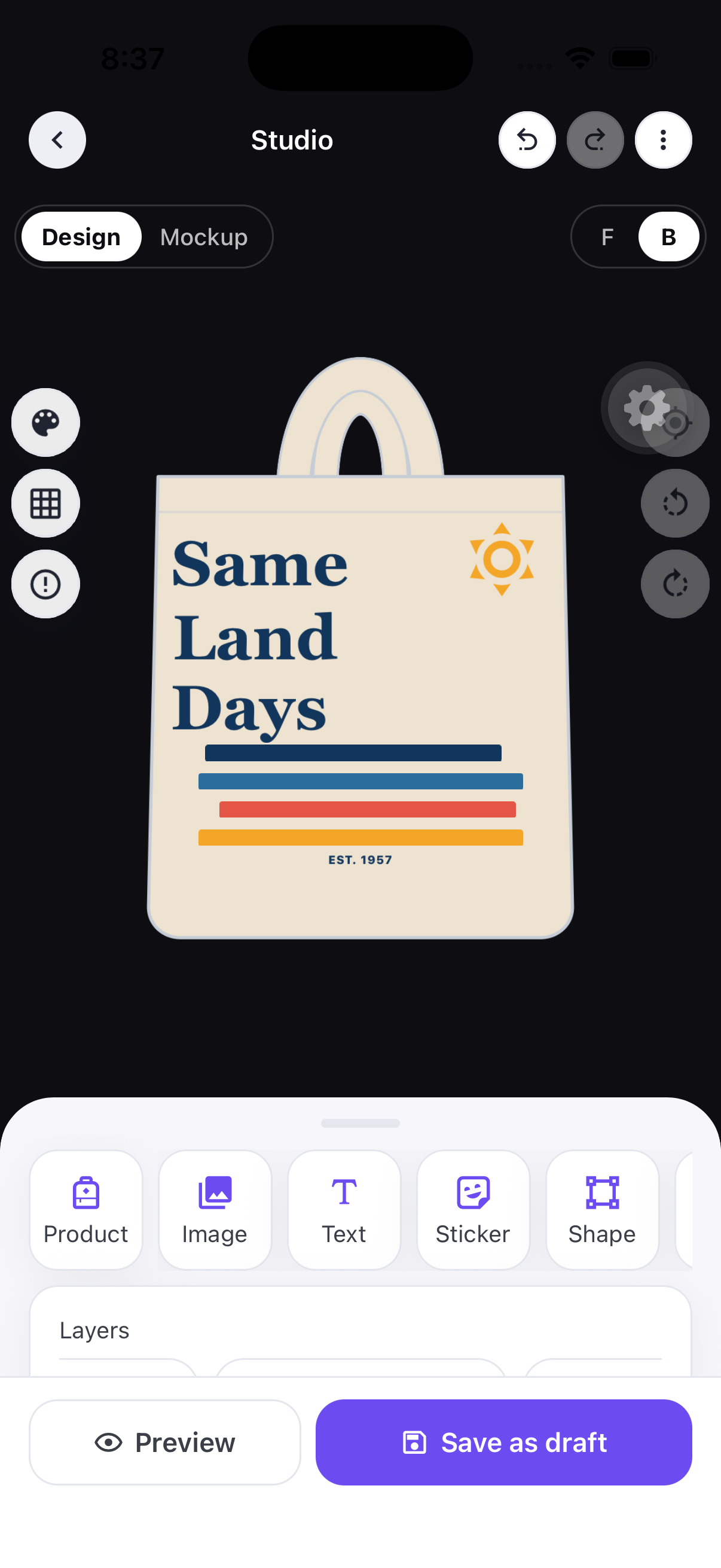 Editable Same Land Days tote bag design in Shirtly Studio